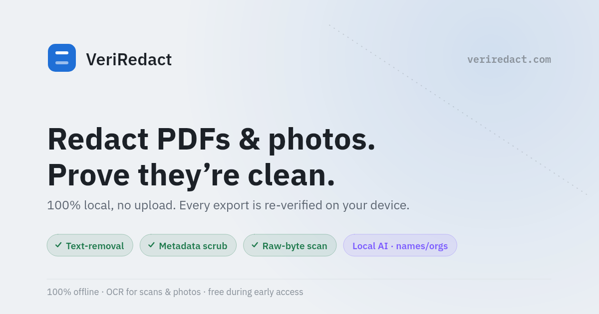 VeriRedact - Offline PDF redactor because I didn't trust any tool with my tax returns logo